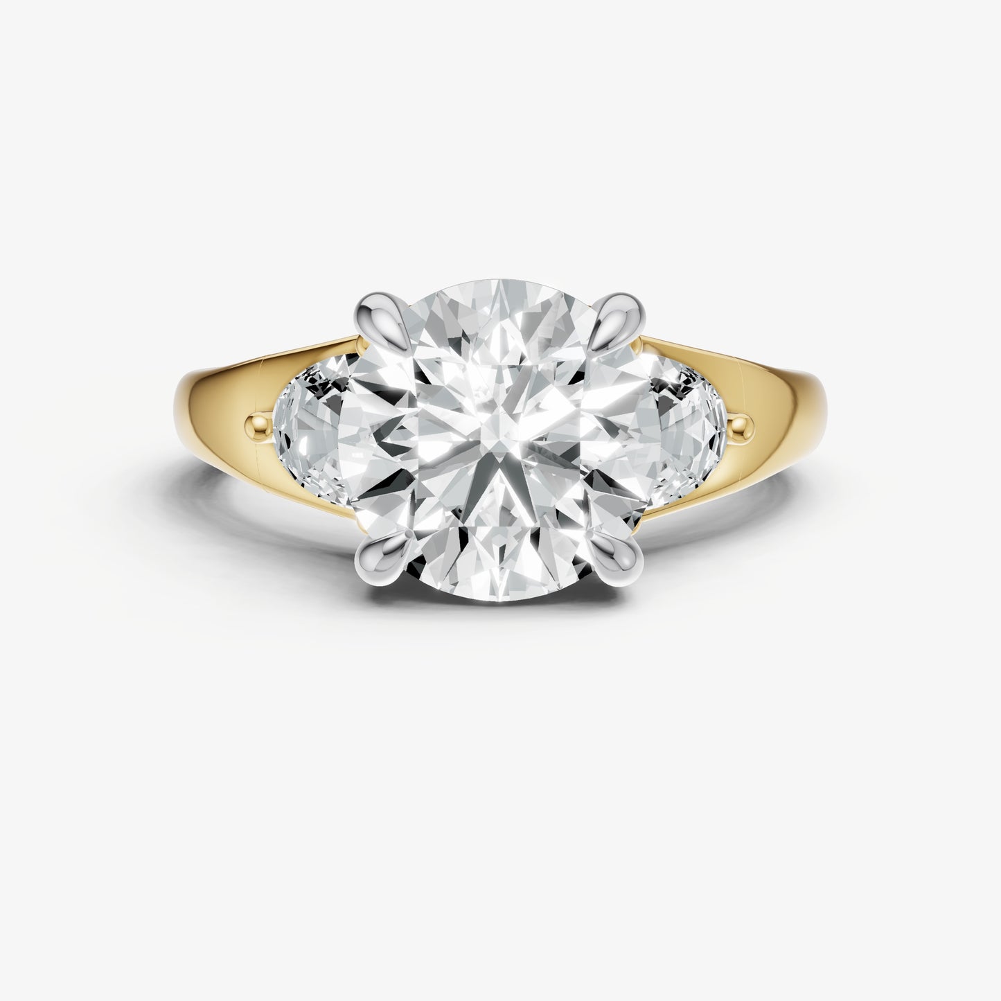 Round Engagement Ring with Half Moon Side Diamonds