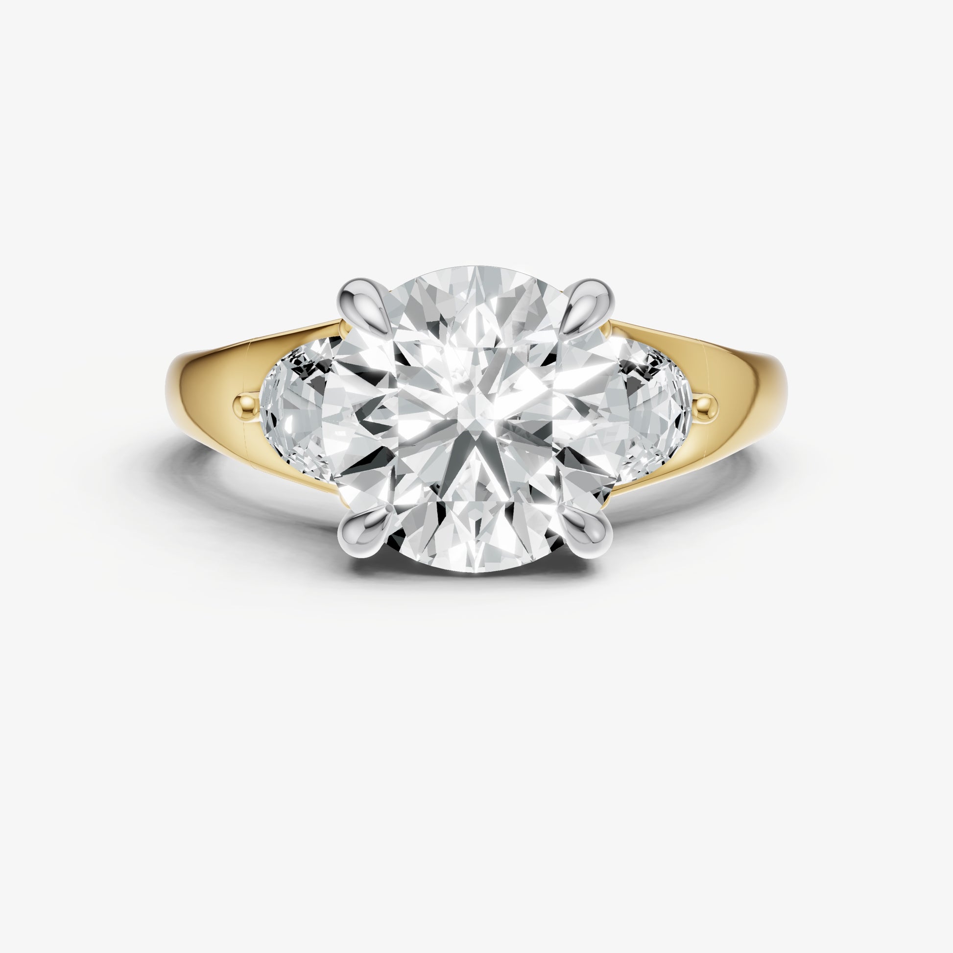 Round Engagement Ring with Half Moon Side Diamonds