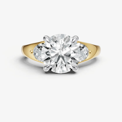 Round Engagement Ring with Half Moon Side Diamonds
