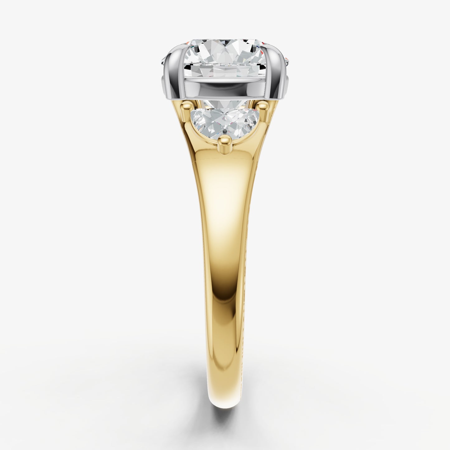 Round Engagement Ring with Half Moon Side Diamonds
