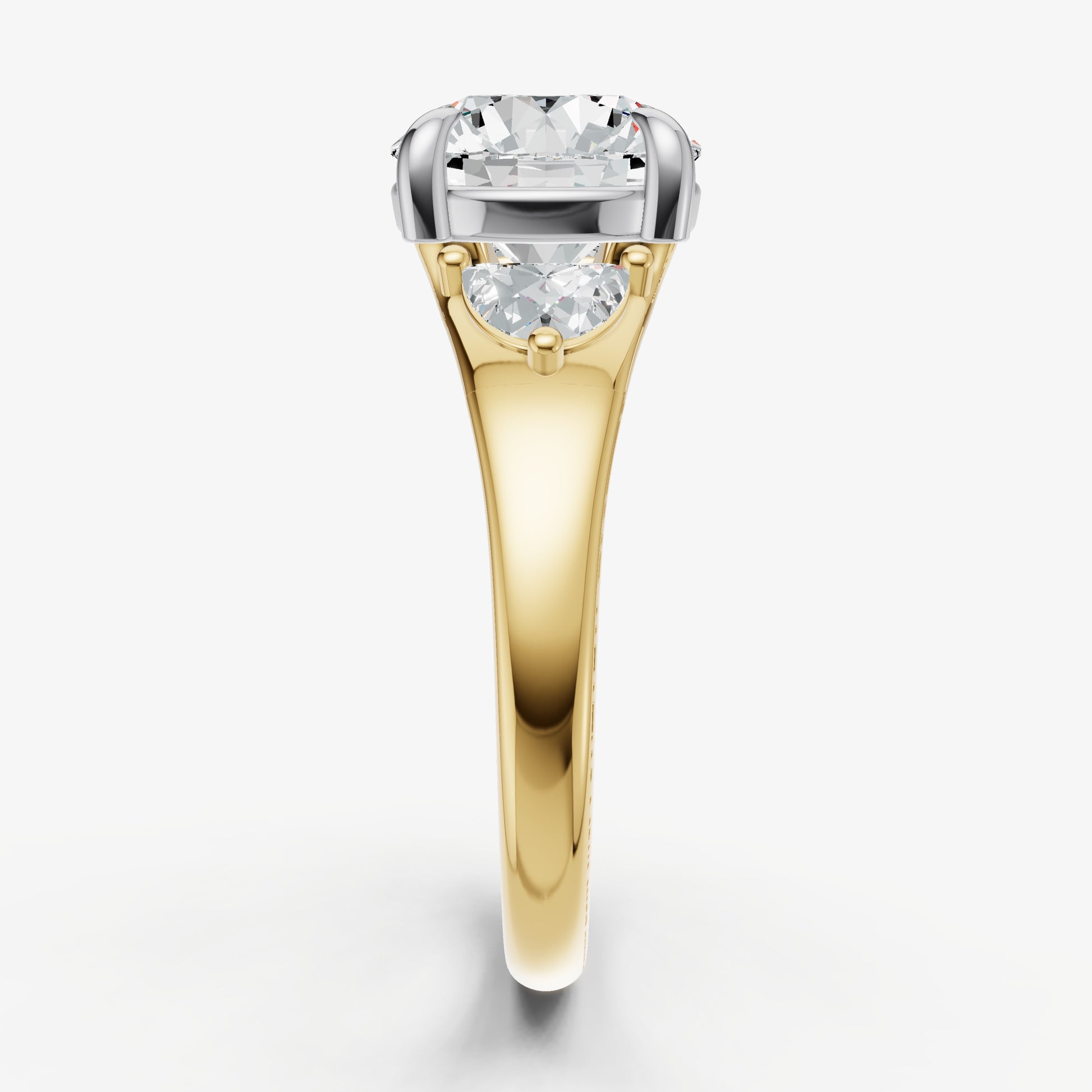 Round Engagement Ring with Half Moon Side Diamonds