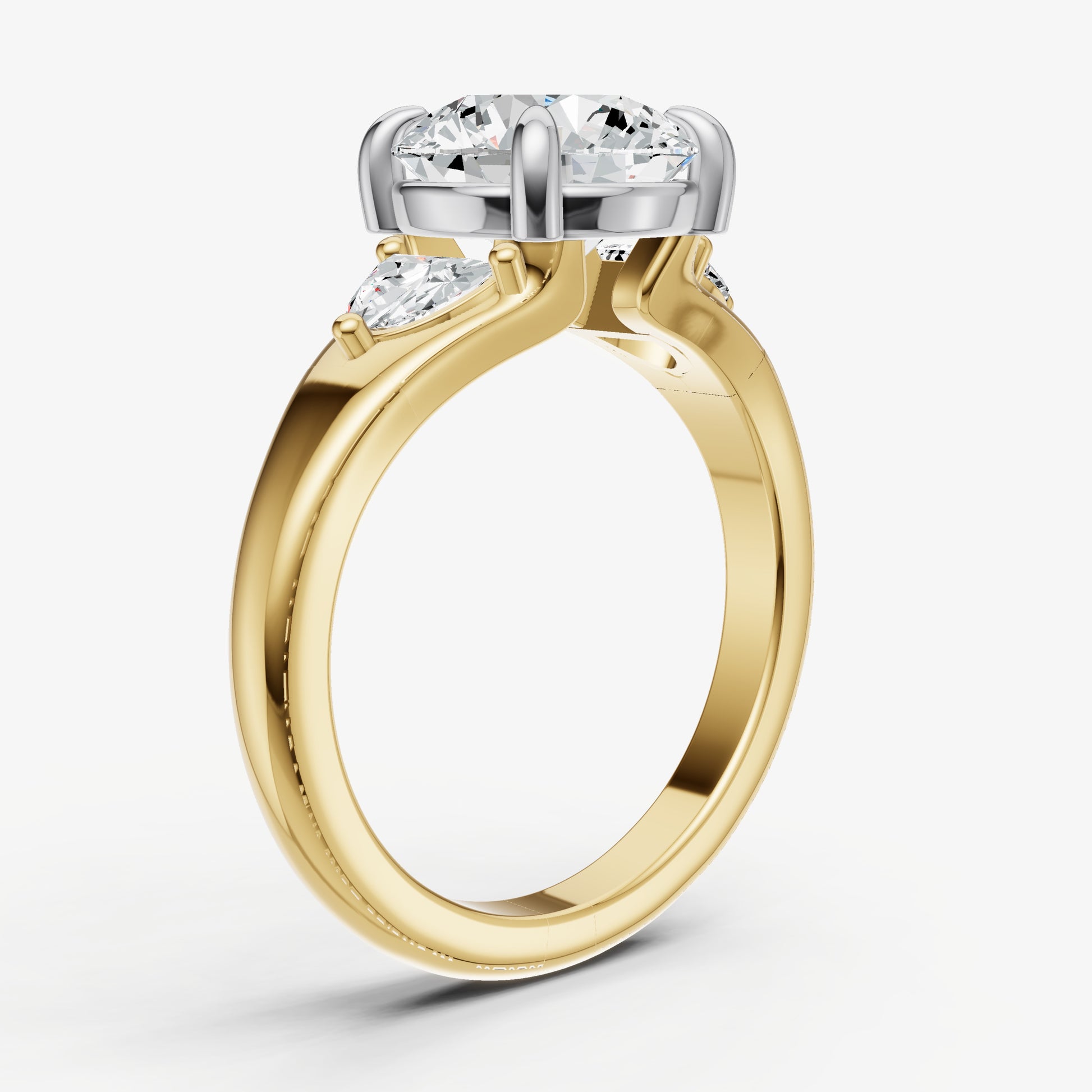 Round Engagement Ring with Half Moon Side Diamonds