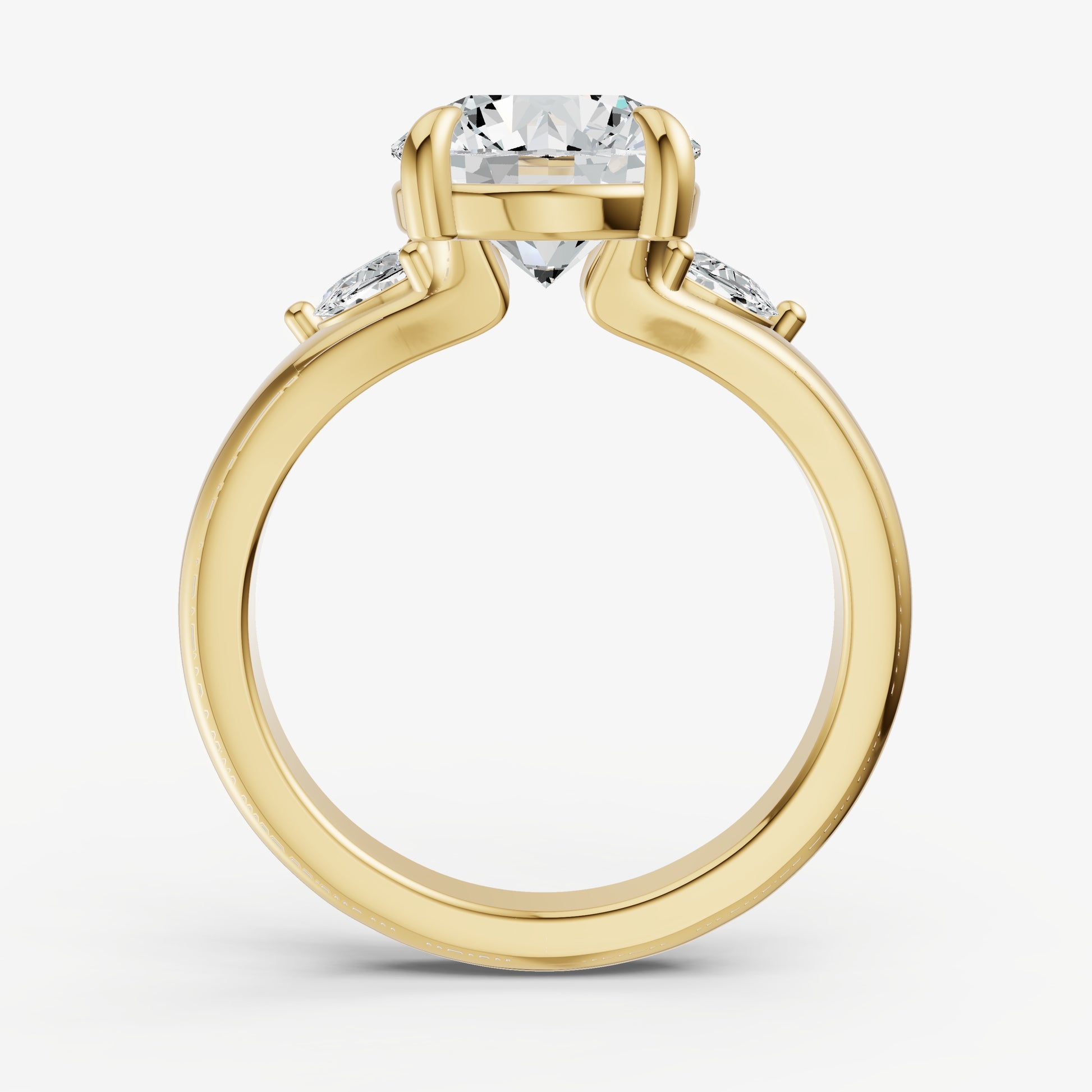 Round Engagement Ring with Half Moon Side Diamonds