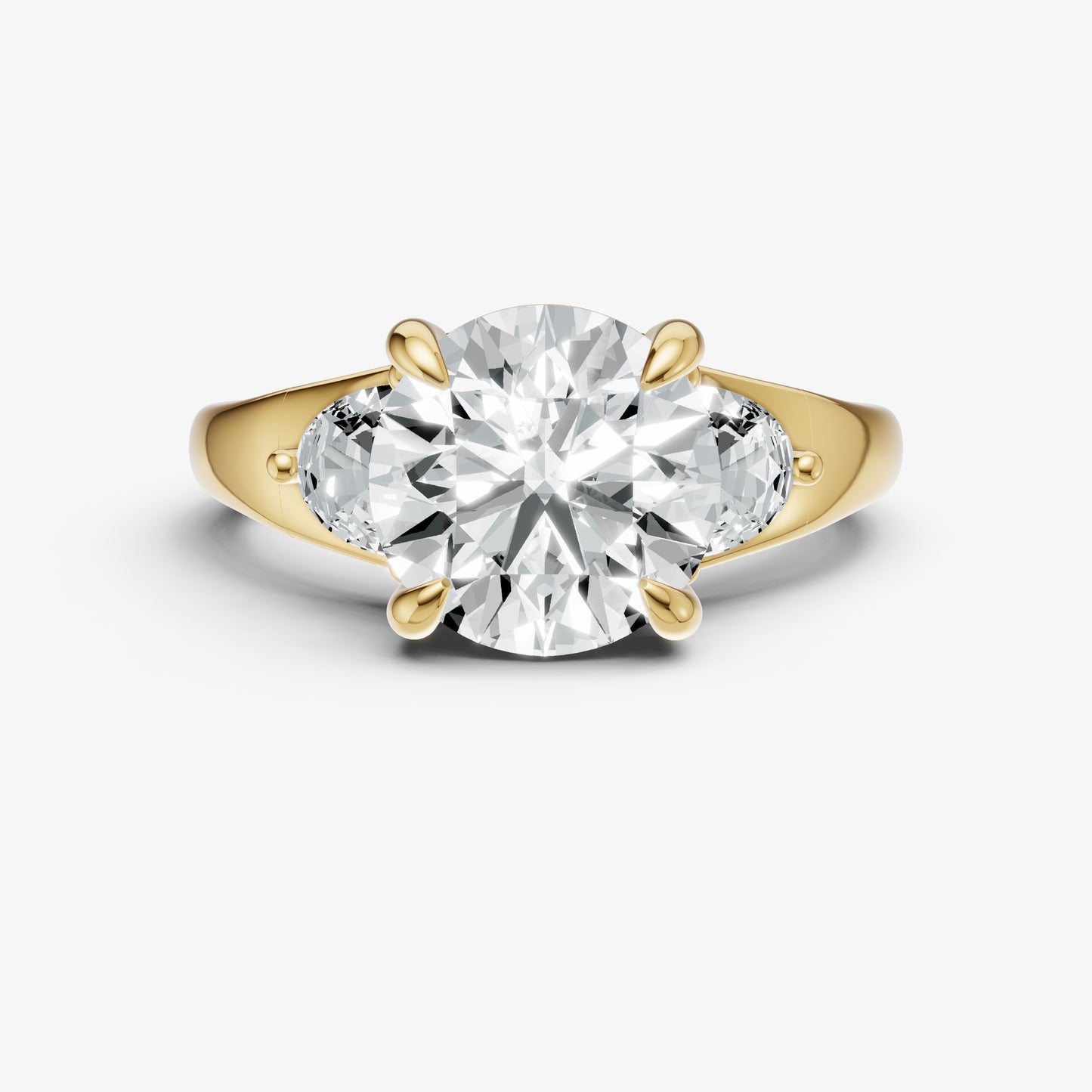 Round Engagement Ring with Half Moon Side Diamonds