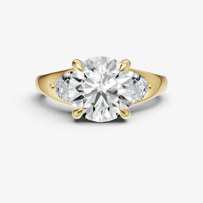 Round Engagement Ring with Half Moon Side Diamonds
