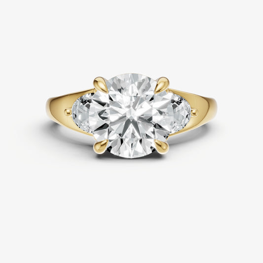 Round Engagement Ring with Half Moon Side Diamonds