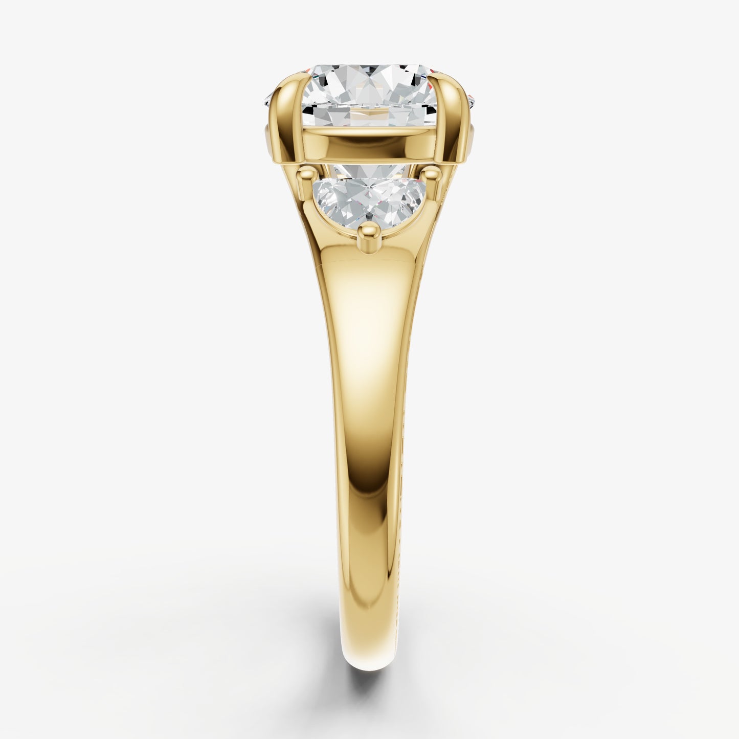 Round Engagement Ring with Half Moon Side Diamonds