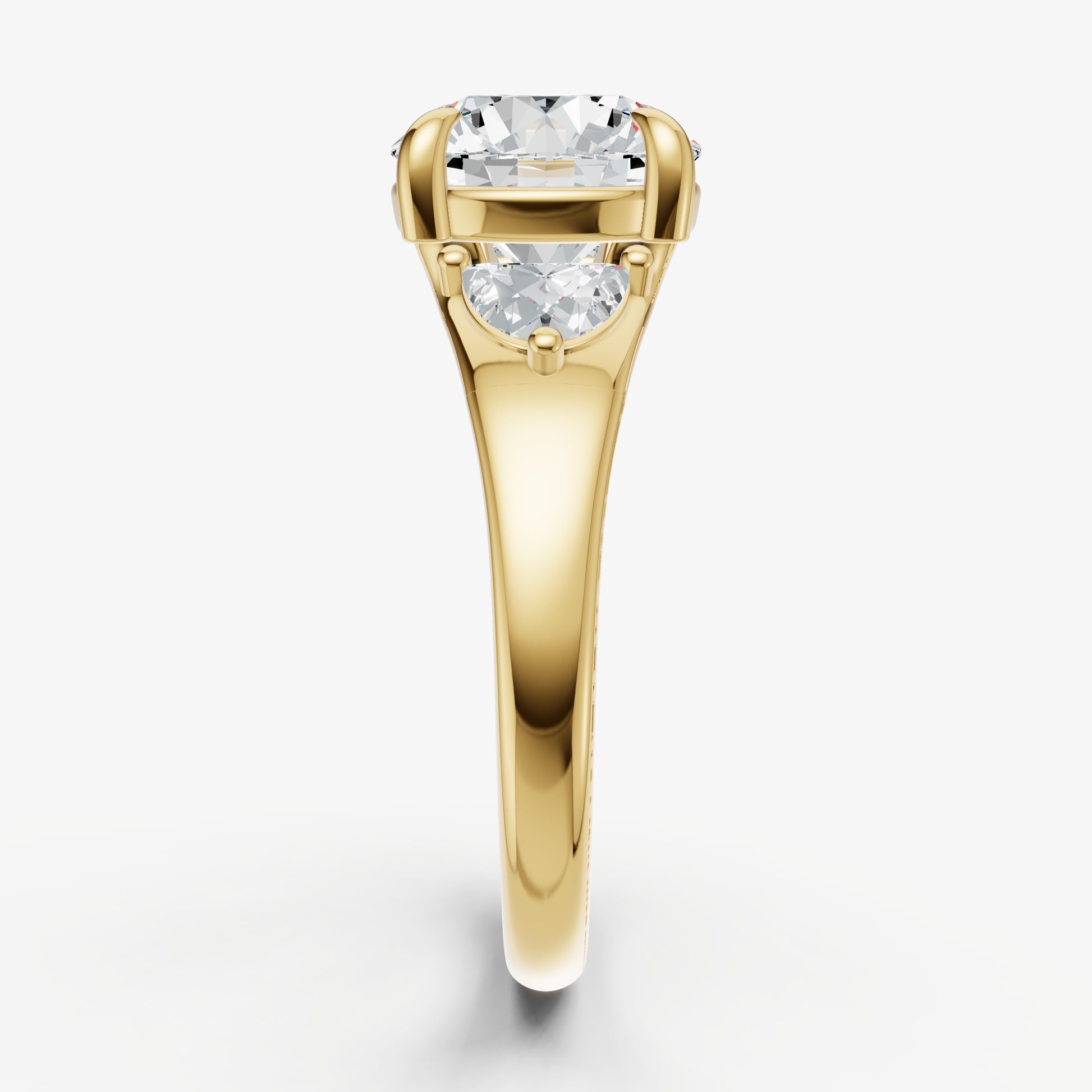 Round Engagement Ring with Half Moon Side Diamonds