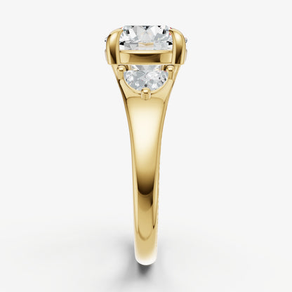Round Engagement Ring with Half Moon Side Diamonds