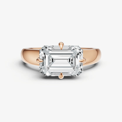 Emerald East-West Oval Compassss Set Engagement Ring