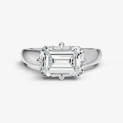 Emerald East-West Oval Compassss Set Engagement Ring