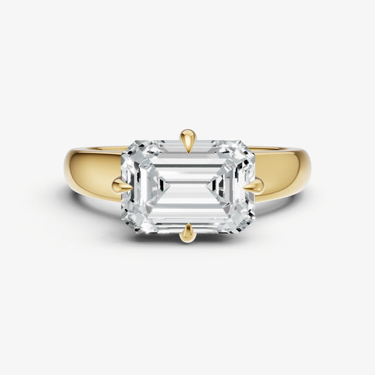 Emerald East-West Oval Compassss Set Engagement Ring