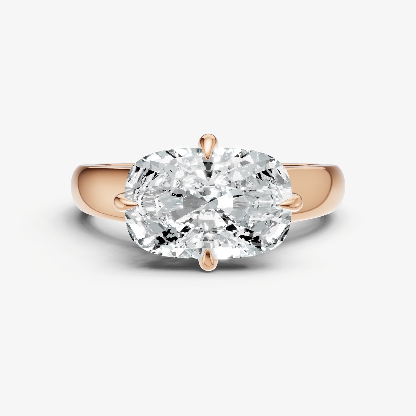 Elongated Cushion East-West Oval Compassss Set Engagement Ring