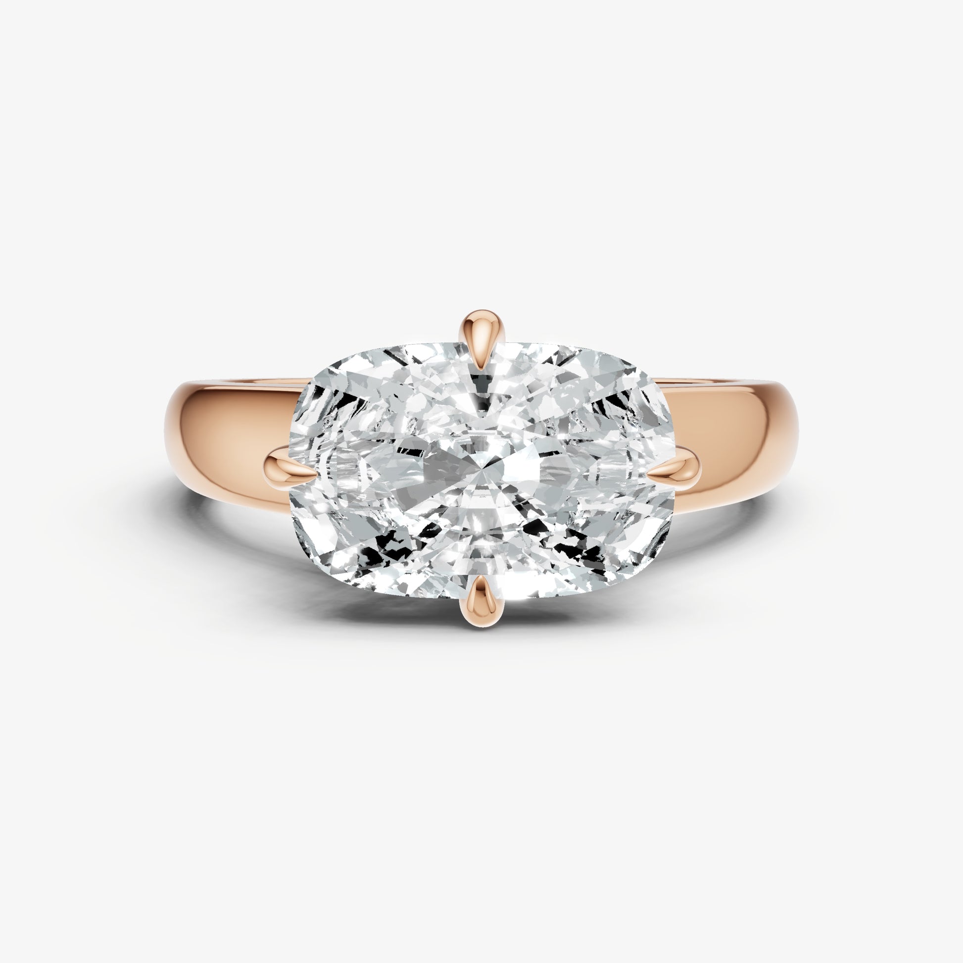 Elongated Cushion East-West Oval Compassss Set Engagement Ring