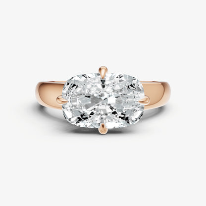 Elongated Cushion East-West Oval Compassss Set Engagement Ring