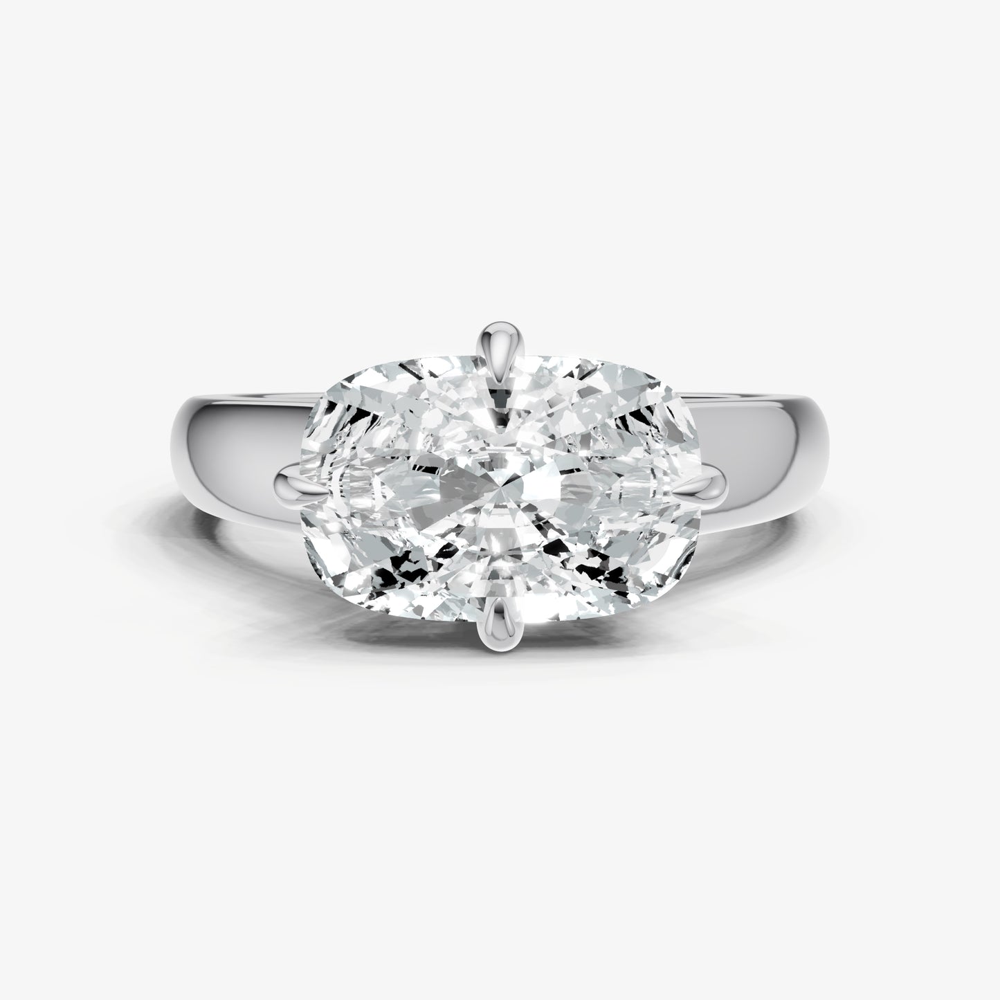 Elongated Cushion East-West Oval Compassss Set Engagement Ring
