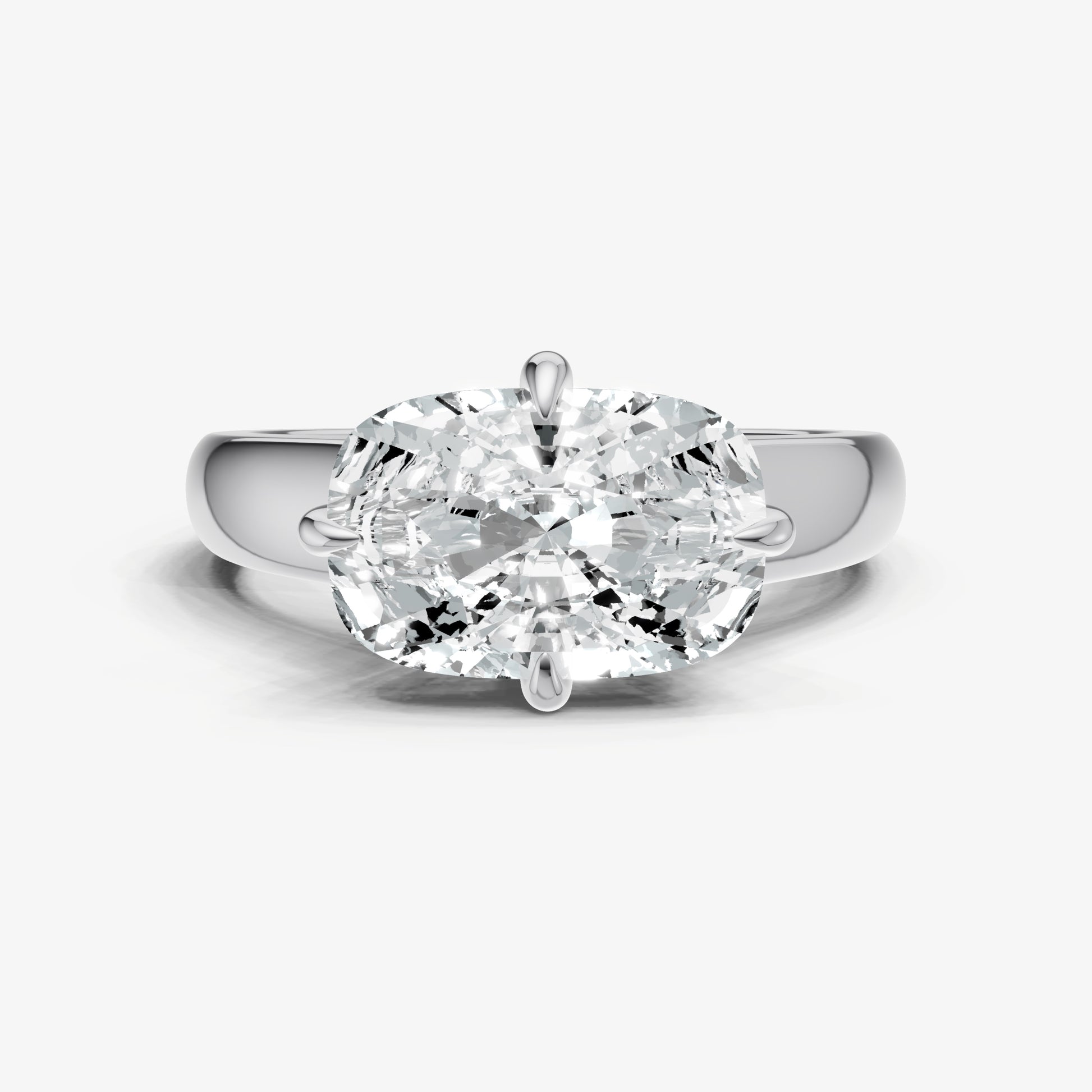 Elongated Cushion East-West Oval Compassss Set Engagement Ring