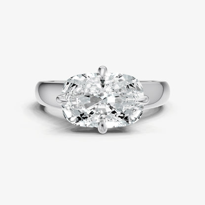 Elongated Cushion East-West Oval Compassss Set Engagement Ring