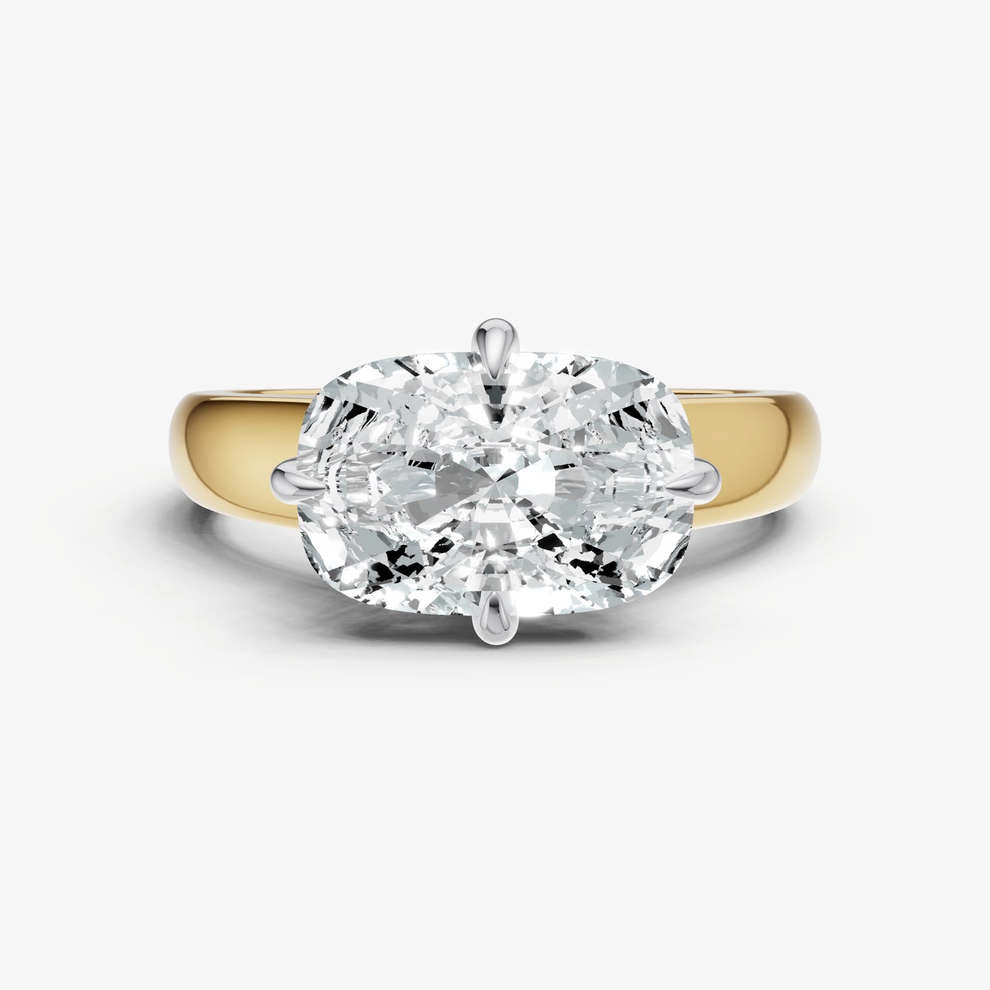 Elongated Cushion East-West Oval Compassss Set Engagement Ring