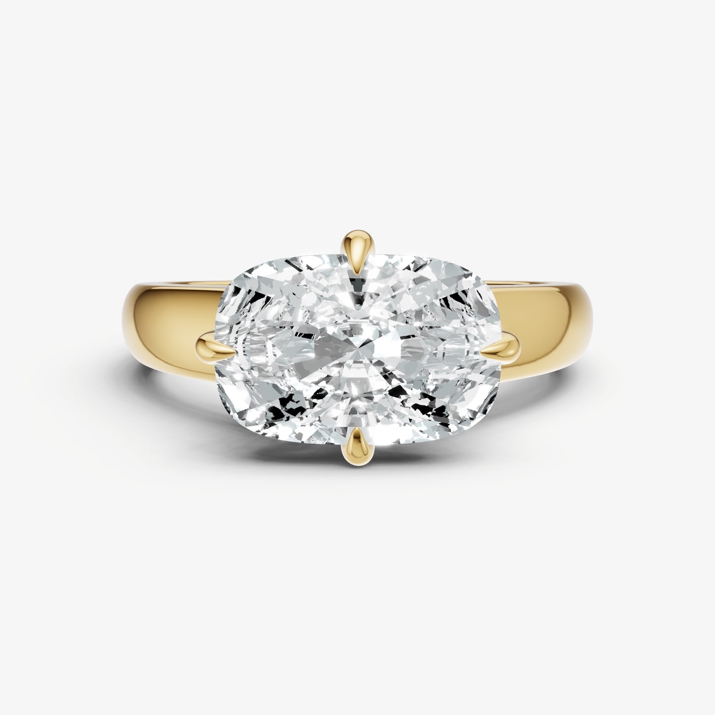 Elongated Cushion East-West Oval Compassss Set Engagement Ring