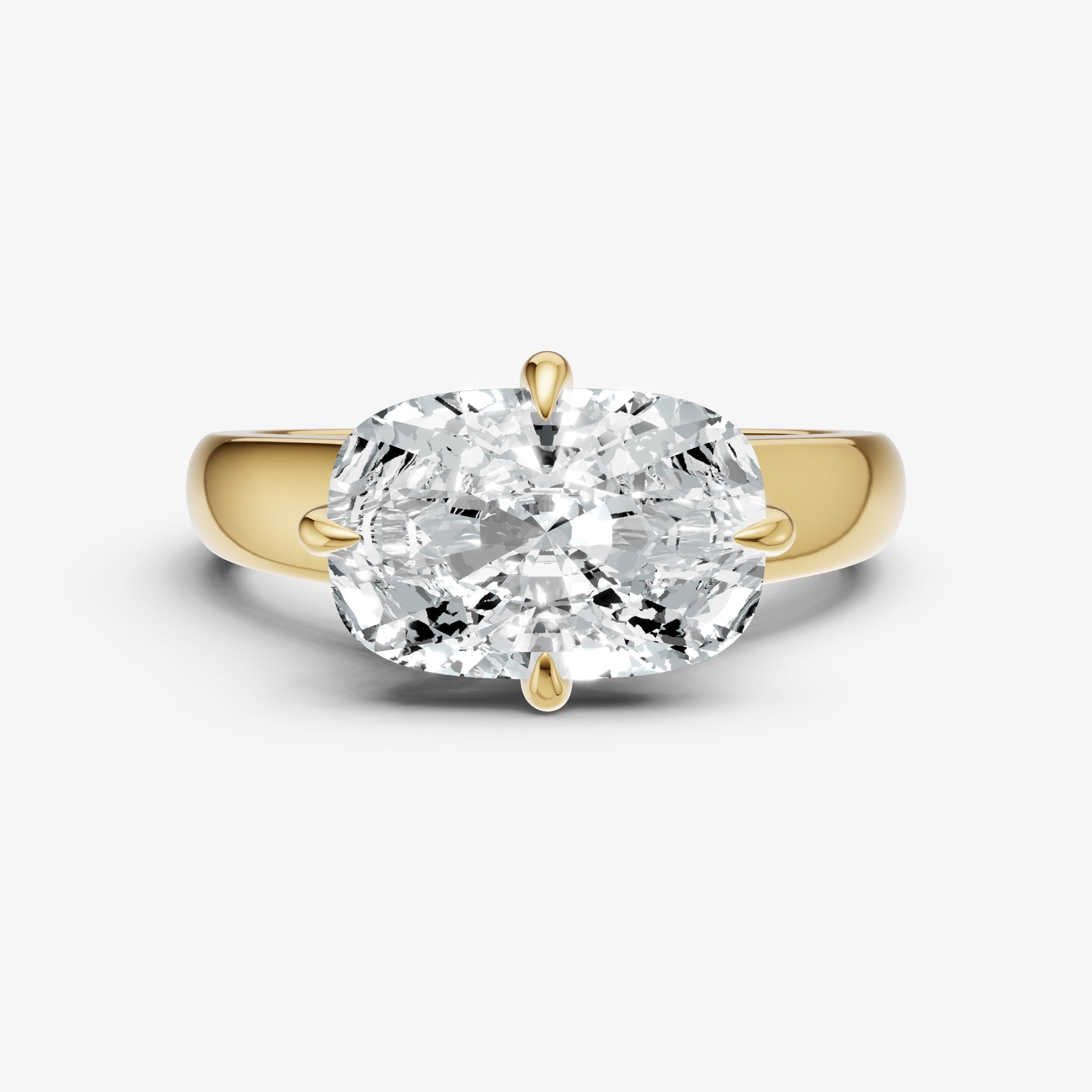 Elongated Cushion East-West Oval Compassss Set Engagement Ring