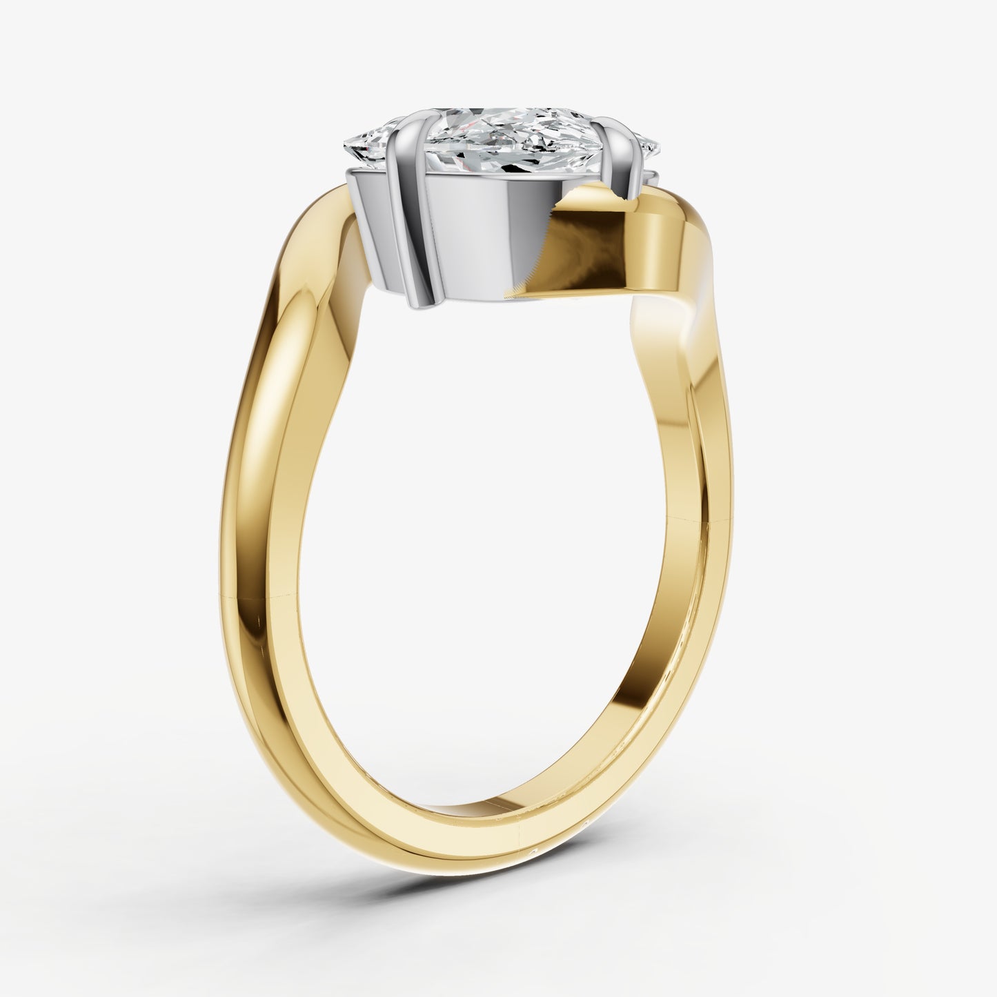 Elongated Cushion Bypass Oval Engagement Ring