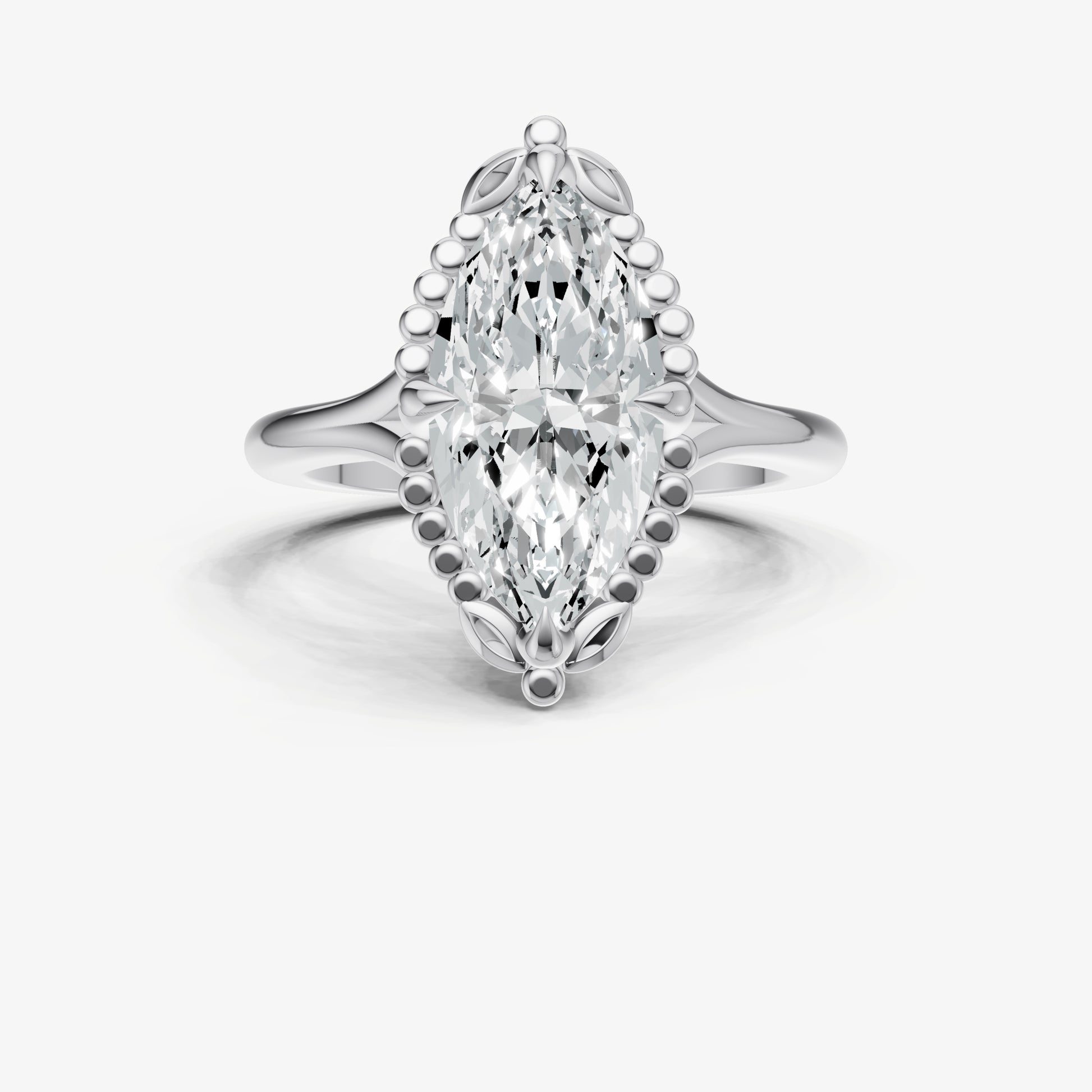 Marquise Filigree Halo Engagement Ring