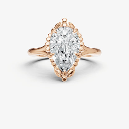 Pear Filigree Halo Engagement Ring