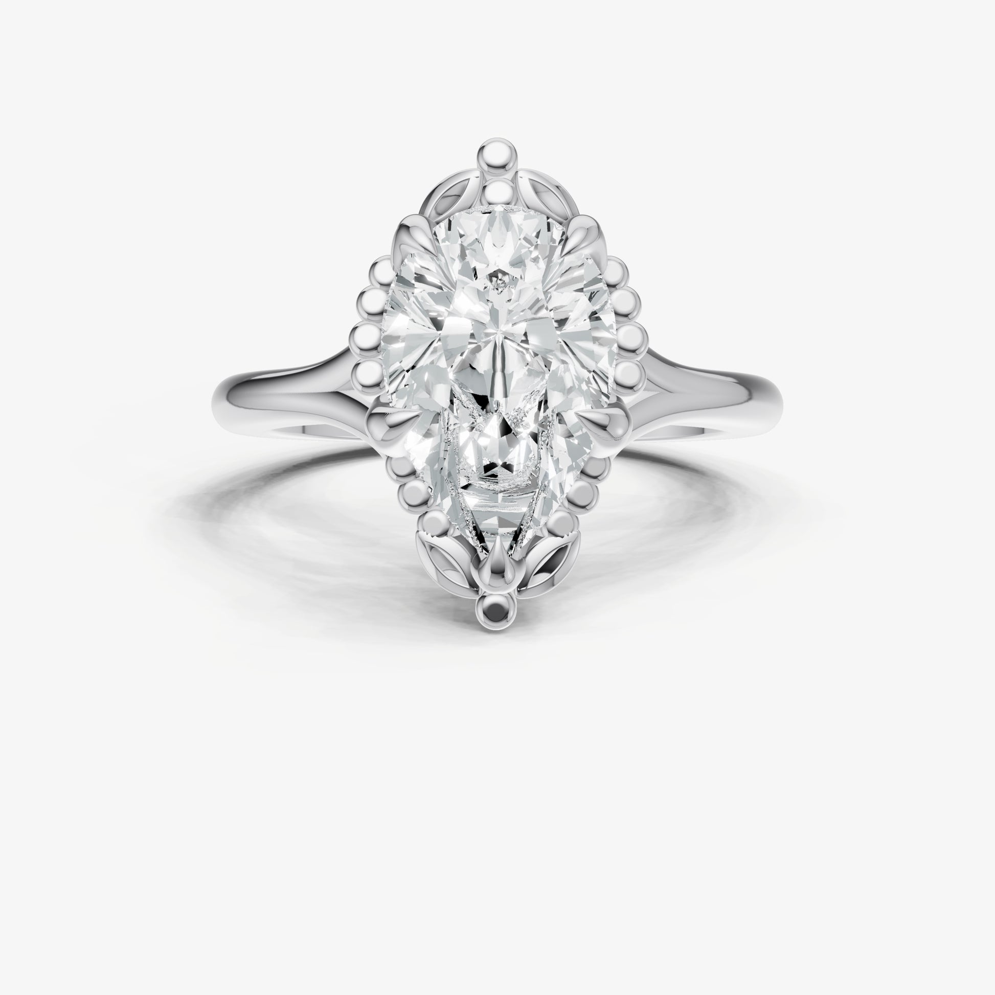 Pear Filigree Halo Engagement Ring