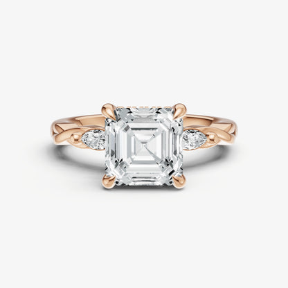 Asscher Engagement Ring with Marquise Accent Diamonds