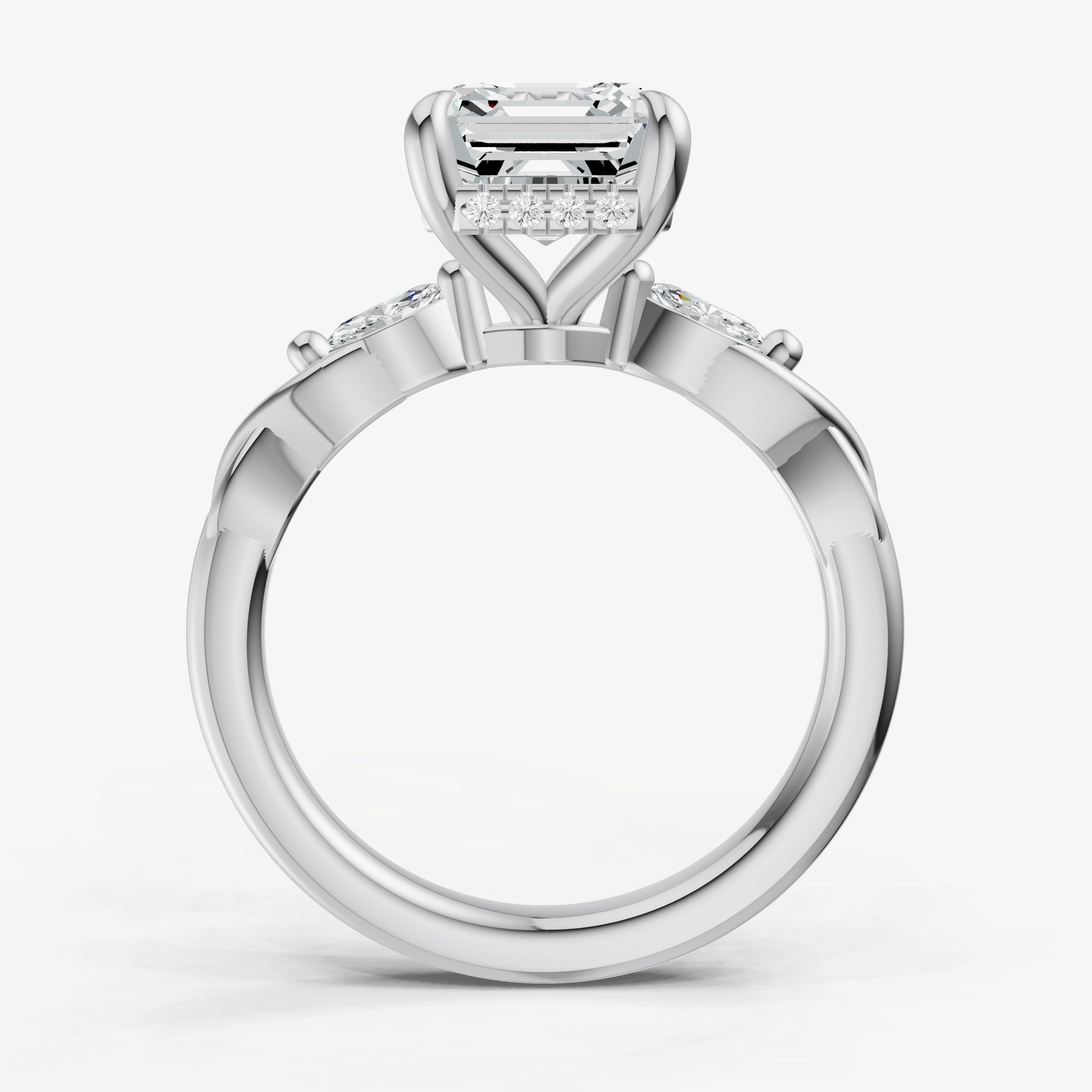 Asscher Engagement Ring with Marquise Accent Diamonds