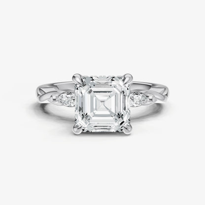Asscher Engagement Ring with Marquise Accent Diamonds