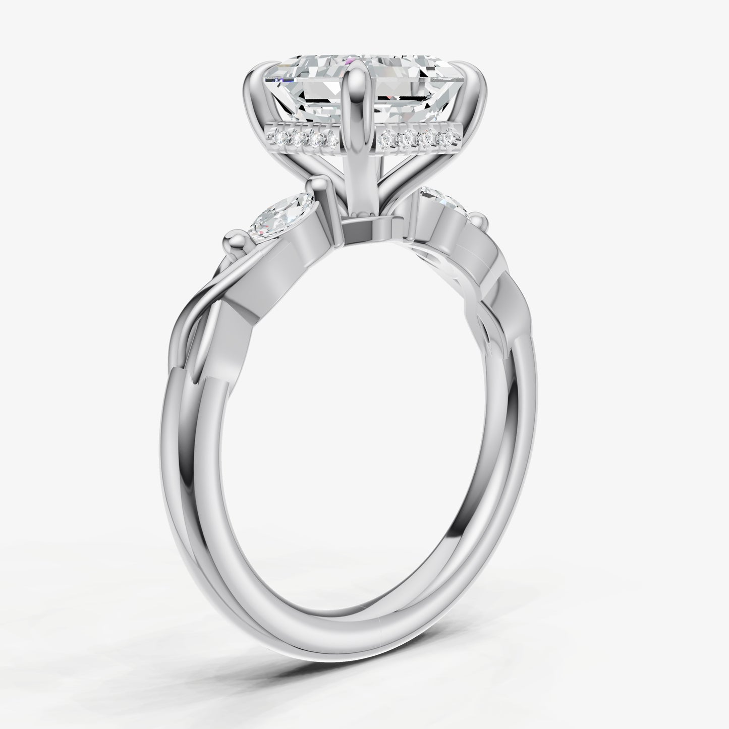 Asscher Engagement Ring with Marquise Accent Diamonds