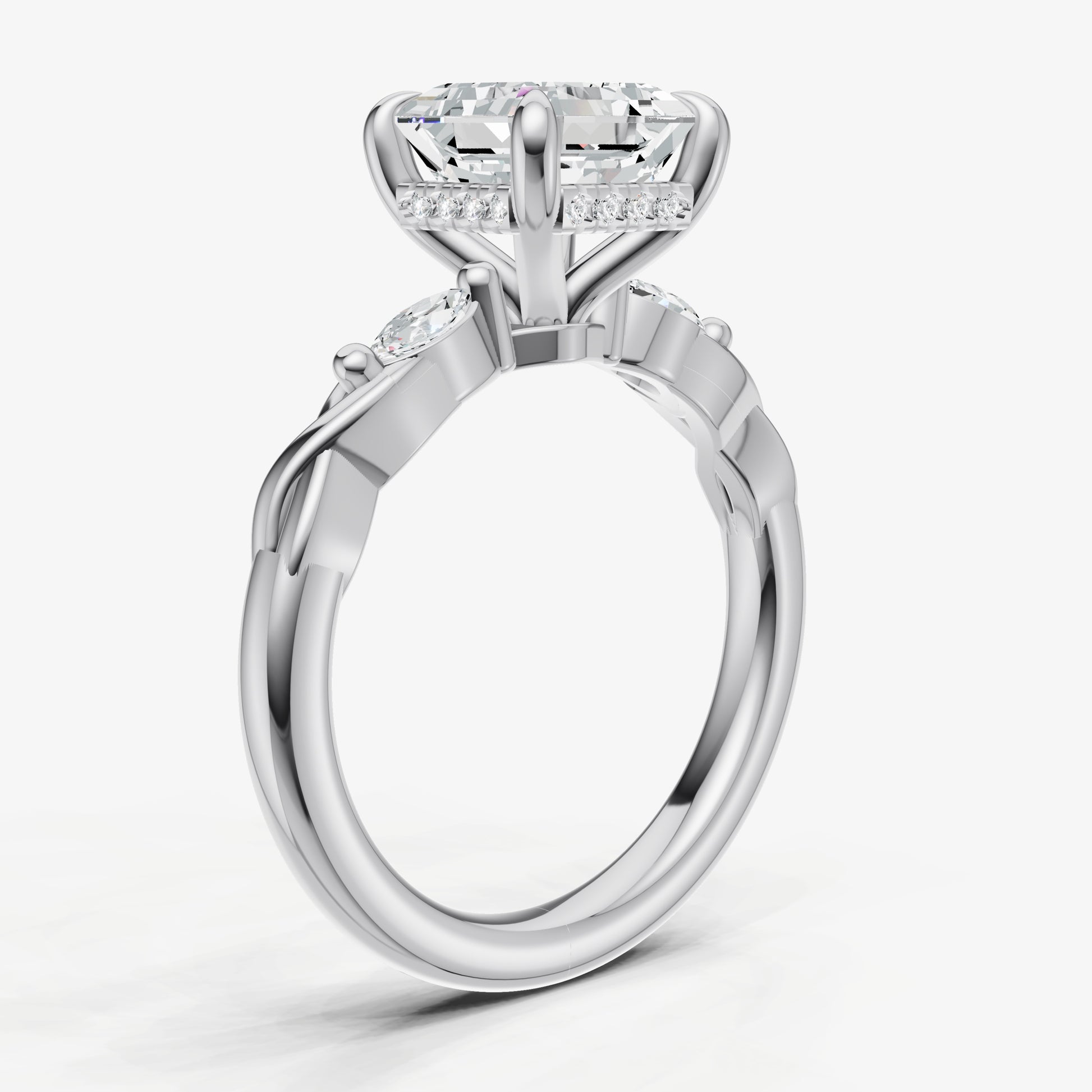 Asscher Engagement Ring with Marquise Accent Diamonds