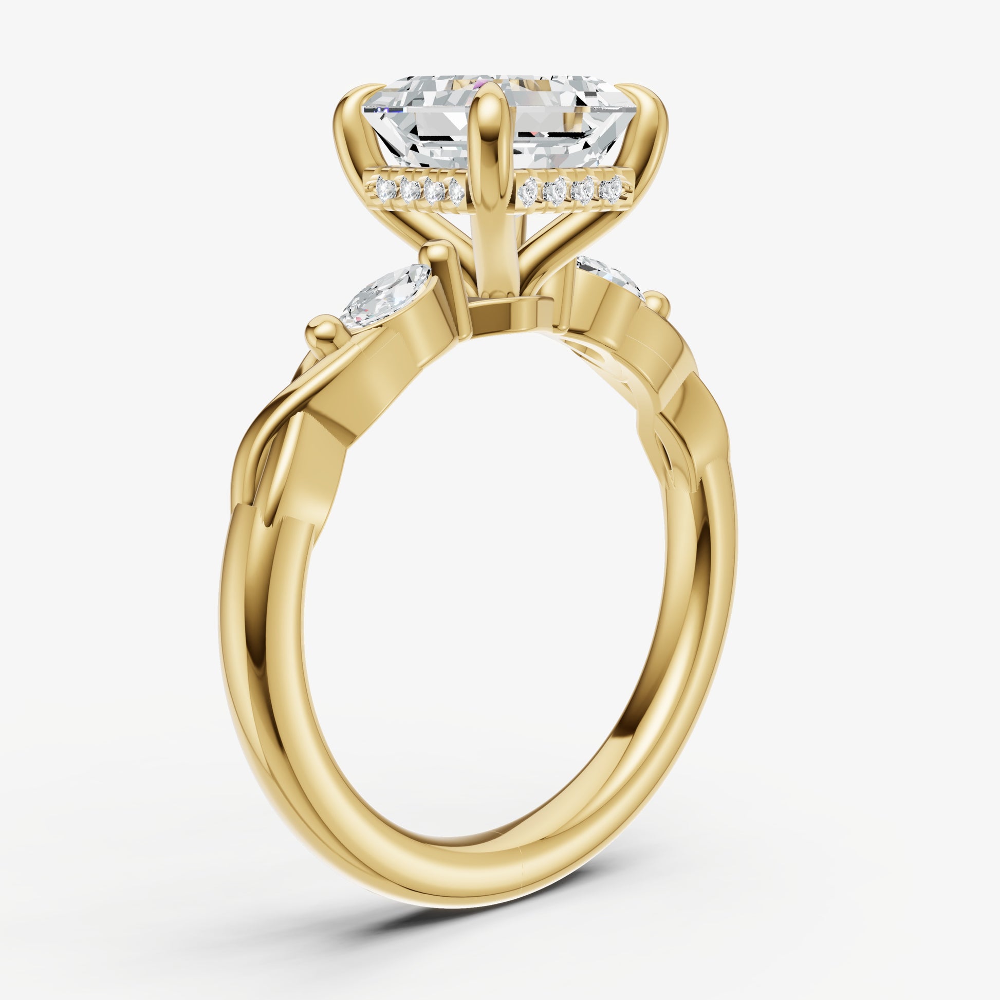 Asscher Engagement Ring with Marquise Accent Diamonds