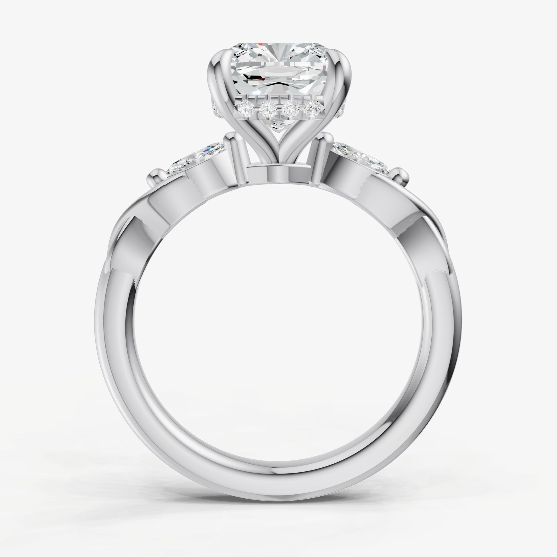 Cushion Engagement Ring with Marquise Accent Diamonds