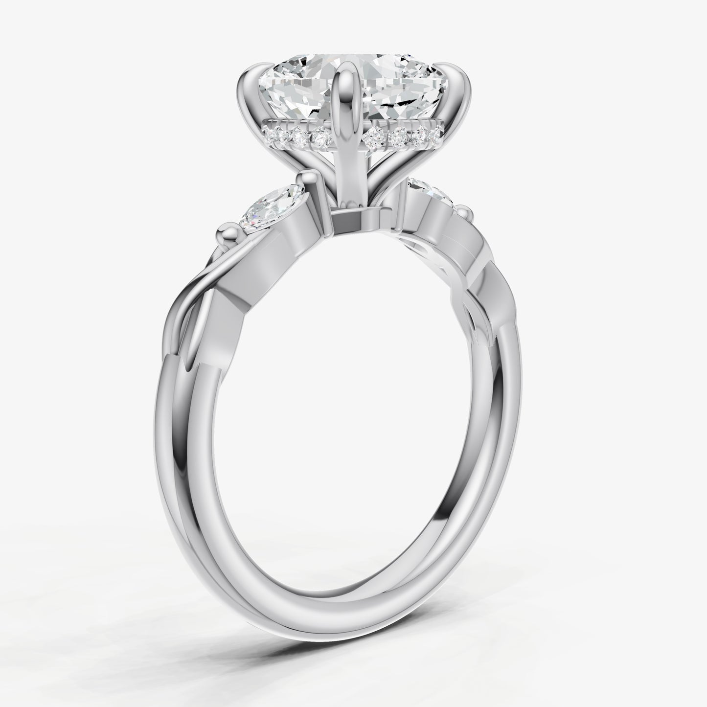 Cushion Engagement Ring with Marquise Accent Diamonds