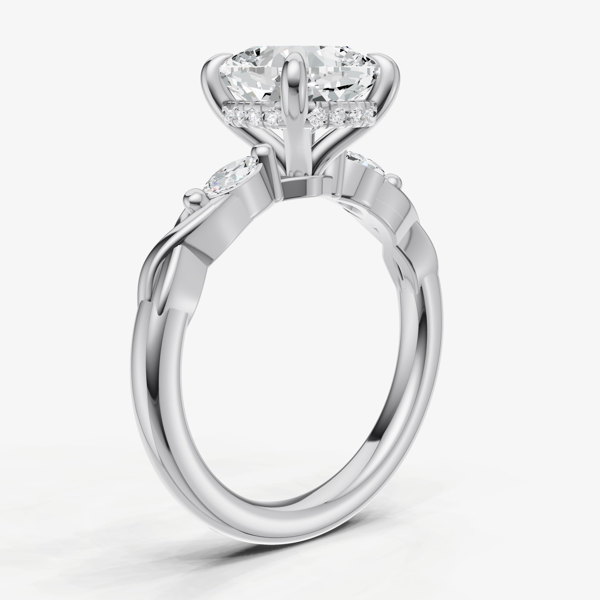 Cushion Engagement Ring with Marquise Accent Diamonds