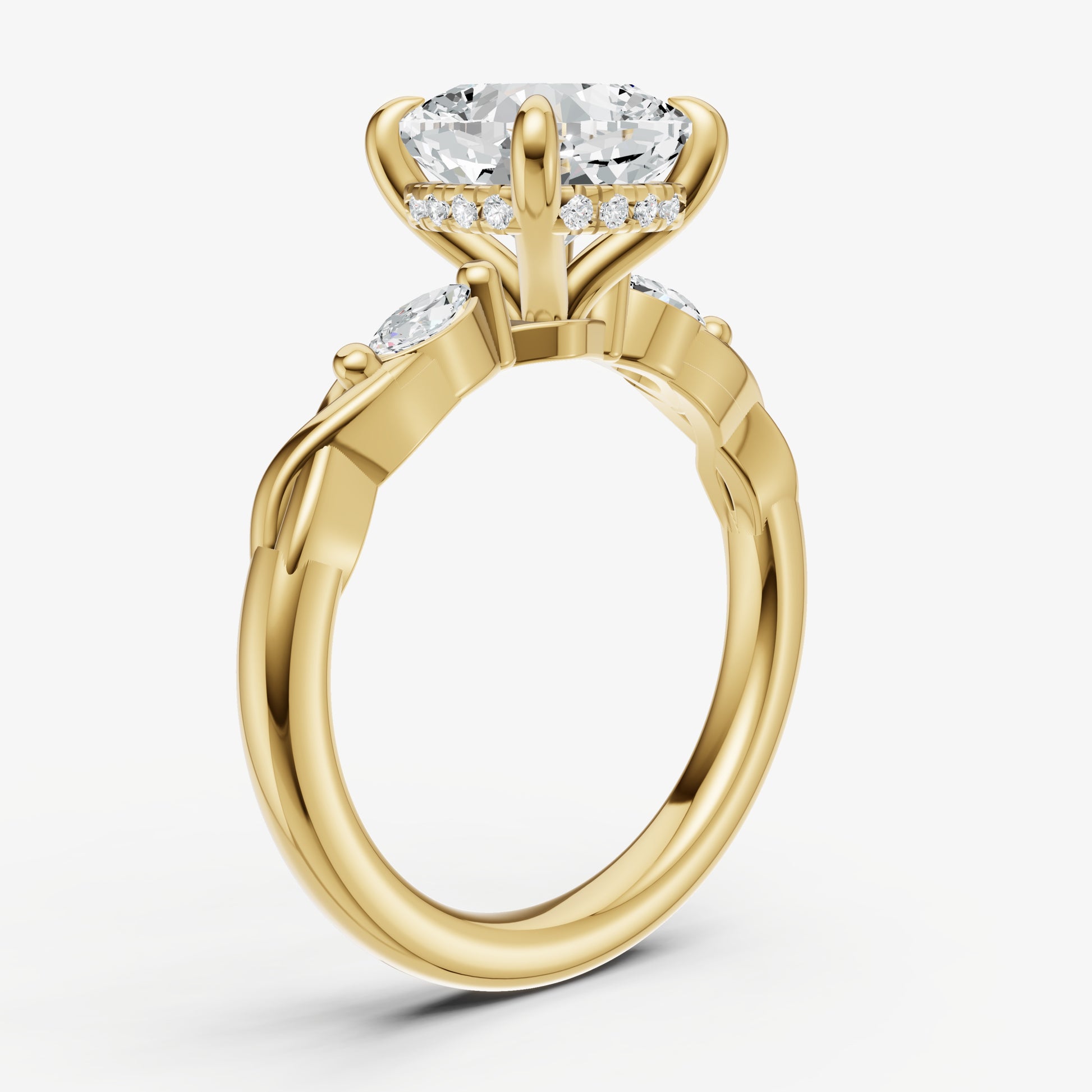 Cushion Engagement Ring with Marquise Accent Diamonds