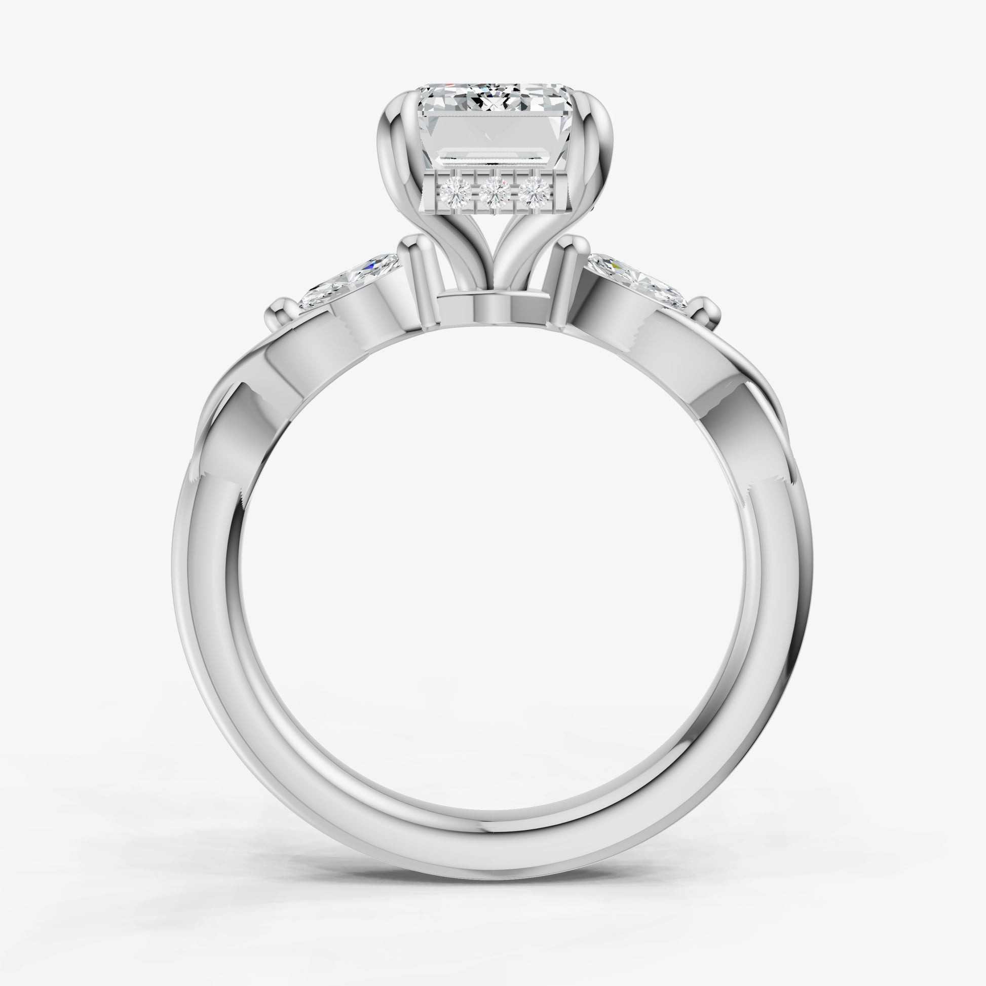 Emerald Engagement Ring with Marquise Accent Diamonds