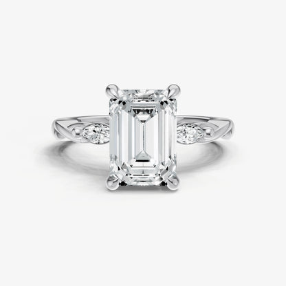 Emerald Engagement Ring with Marquise Accent Diamonds