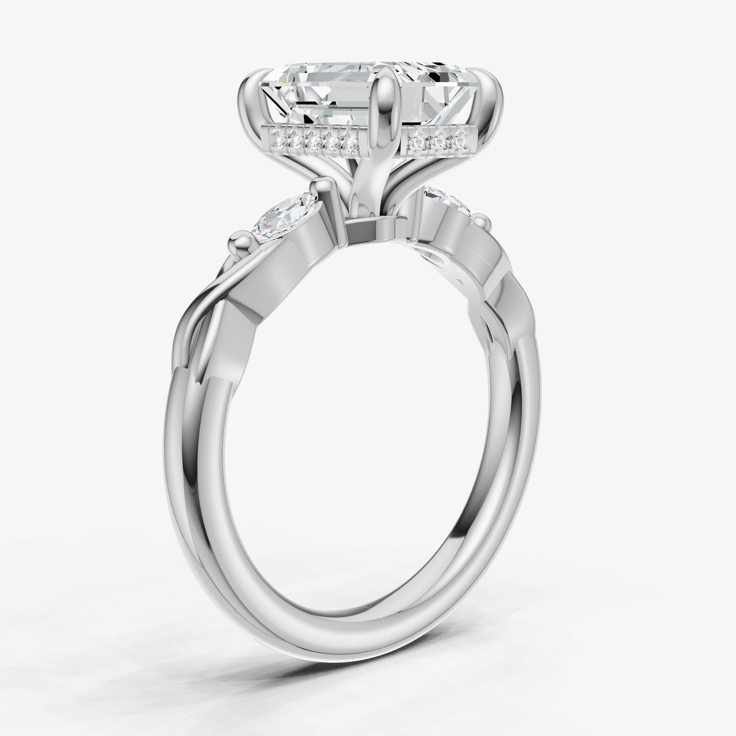 Emerald Engagement Ring with Marquise Accent Diamonds