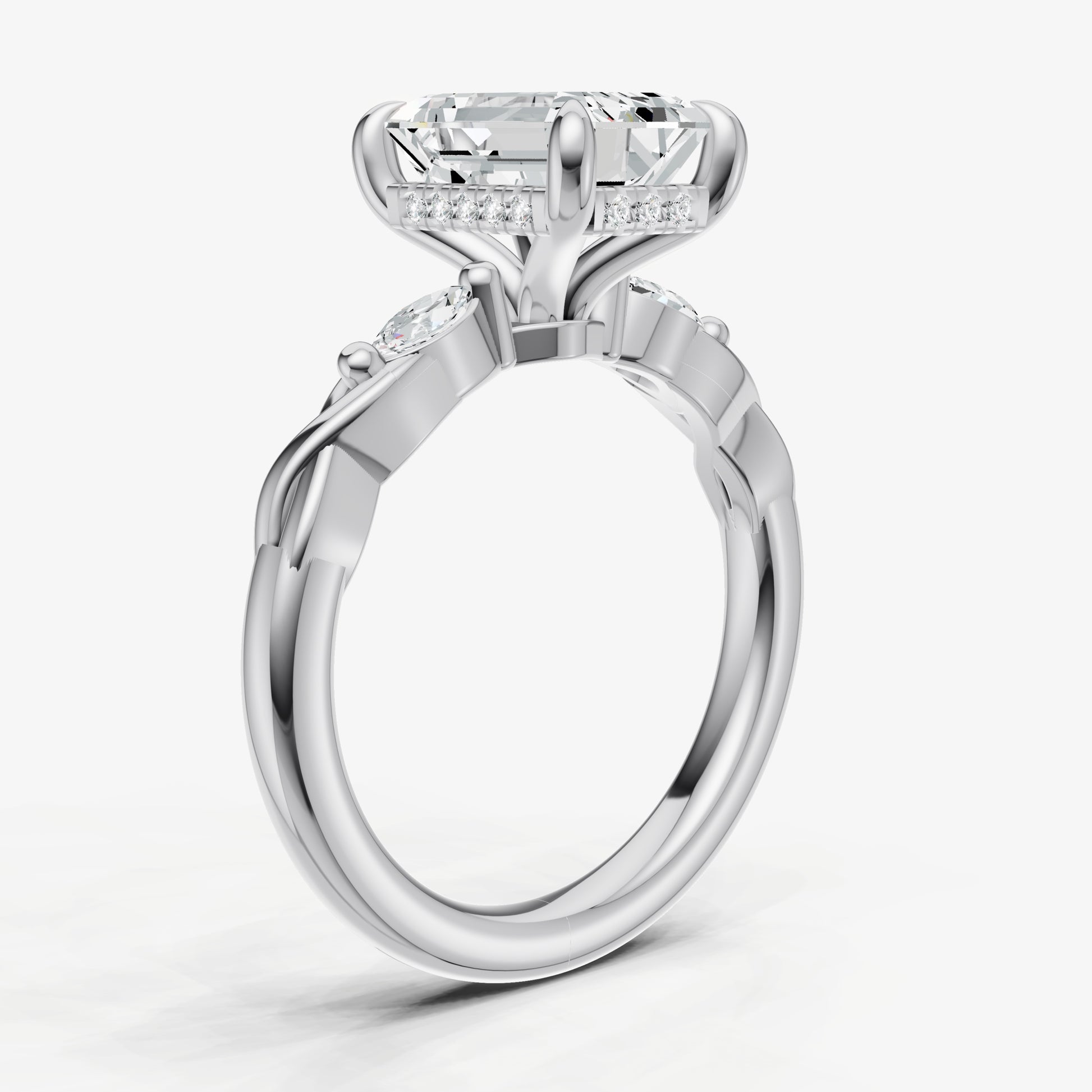 Emerald Engagement Ring with Marquise Accent Diamonds