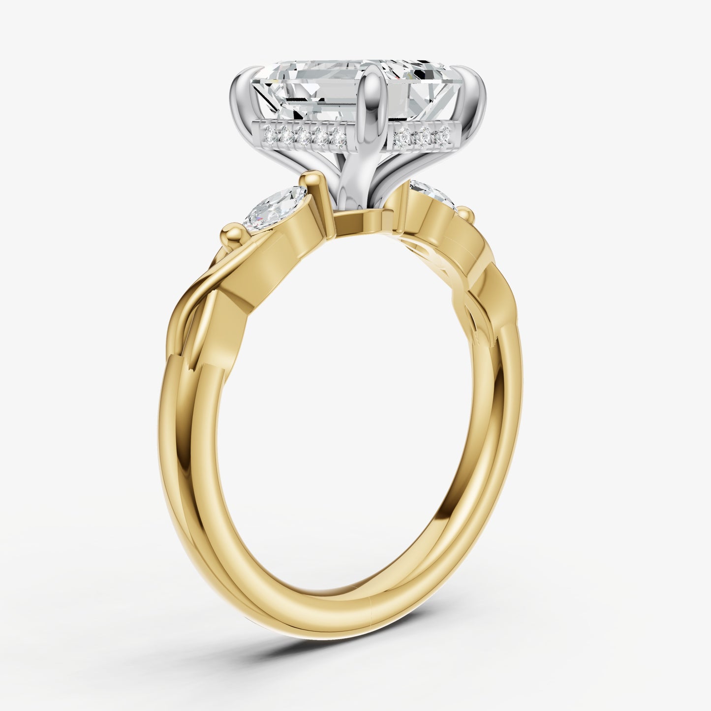Emerald Engagement Ring with Marquise Accent Diamonds