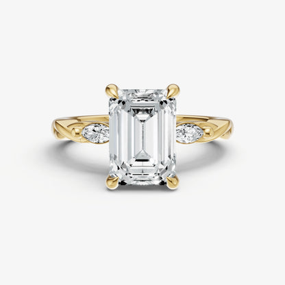 Emerald Engagement Ring with Marquise Accent Diamonds