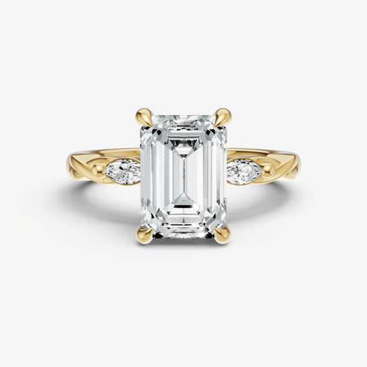 Emerald Engagement Ring with Marquise Accent Diamonds