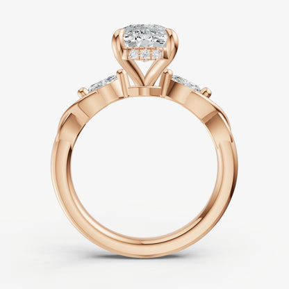 Elongated Cushion Engagement Ring with Marquise Accent Diamonds