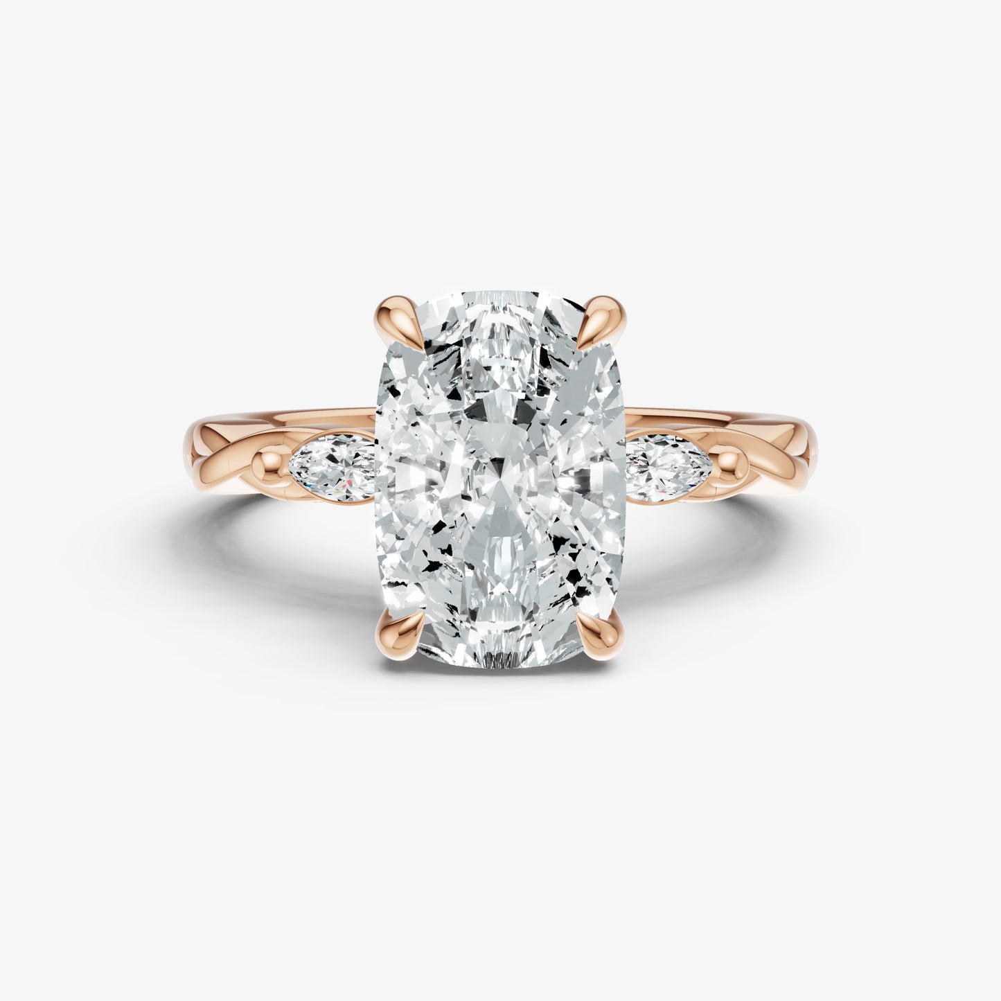 Elongated Cushion Engagement Ring with Marquise Accent Diamonds