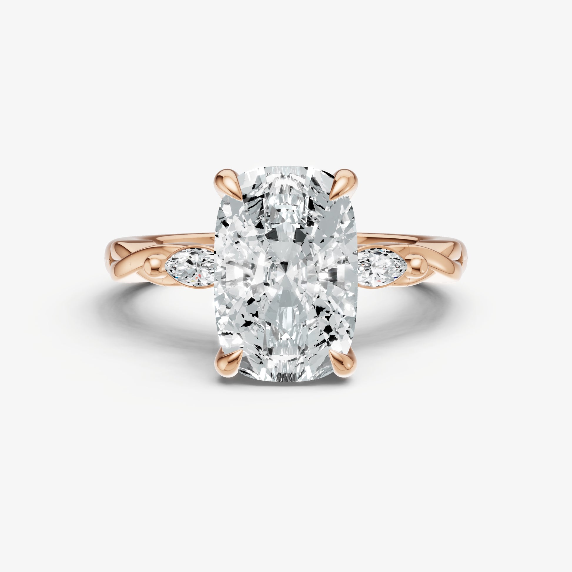 Elongated Cushion Engagement Ring with Marquise Accent Diamonds