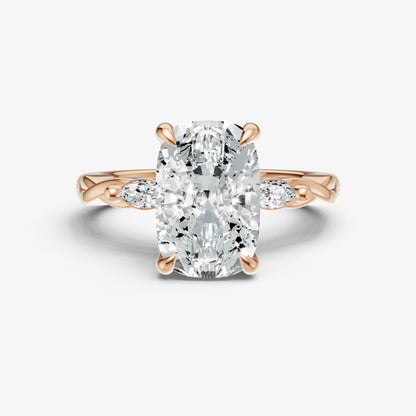 Elongated Cushion Engagement Ring with Marquise Accent Diamonds